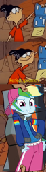 Size: 424x1566 | Tagged: safe, edit, edited screencap, screencap, rainbow dash, eqg summertime shorts, equestria girls, g4, get the show on the road, backwards ballcap, baseball cap, cap, centerfold, clothes, cropped, double d, ed edd n eddy, edd, hand on hip, hat, jacket, meme, pants, quick shot ed, rapper dash, sexy, smiling, zoomed in