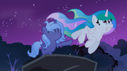 Size: 6195x3465 | Tagged: safe, artist:inaactive, princess celestia, princess luna, pony, g4, sleepless in ponyville, cewestia, female, filly, night, pushing, this will end in a trip to the moon, woona, younger