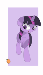 Size: 2150x3760 | Tagged: safe, artist:vultraz, twilight sparkle, pony, g4, drawthread, female, food, high res, orange, raised hoof, solo