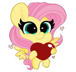 Size: 2048x1931 | Tagged: safe, artist:kittyrosie, fluttershy, pegasus, pony, g4, blushing, chibi, cute, female, heart, heart eyes, holding, looking at you, mare, shyabetes, simple background, smiling, solo, spread wings, white background, wingding eyes, wings