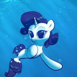 Size: 1210x1210 | Tagged: safe, artist:vultraz, rarity, seapony (g4), unicorn, g4, bubble, drawthread, eyelashes, female, horn, open mouth, seaponified, seapony rarity, solo, species swap, underwater, water