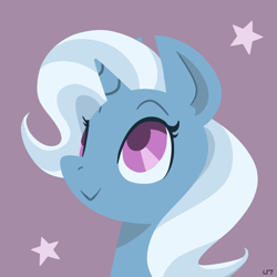 Size: 700x700 | Tagged: safe, artist:unluckyxse7en, trixie, pony, unicorn, g4, bust, cute, diatrixes, female, mare, portrait, purple background, simple background, smiling, solo, stars