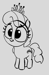 Size: 388x590 | Tagged: safe, artist:heretichesh, diamond tiara, earth pony, pony, g4, chibi, cute, diamondbetes, female, filly, jewelry, monochrome, sketch, solo, tiara, tiny