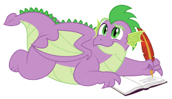Size: 4558x2624 | Tagged: safe, artist:aleximusprime, spike, dragon, g4, adult, adult spike, book, chubby, fat, fat spike, male, older, older spike, quill, simple background, solo, transparent background, vector, winged spike, wings, writing