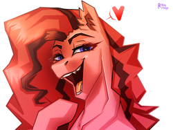 Size: 1024x768 | Tagged: safe, artist:raychelrage, oc, oc only, oc:scarlett a la creme, earth pony, pony, bust, heart, open mouth, portrait, seductive look, solo