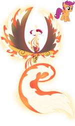 Size: 1280x2134 | Tagged: safe, artist:bearmation, scootaloo, g4, crossover, dynamax, female, fire, gigantamax, glowing eyes, macro, pokemon sword and shield, pokémon, scootaloo can fly, simple background, solo, tail, transparent background, vector