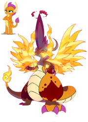 Size: 1800x2500 | Tagged: safe, artist:bearmation, smolder, dragon, g4, crossover, dynamax, female, fire, gigantamax, glowing eyes, macro, pokemon sword and shield, pokémon, simple background, solo, transparent background, vector, wings
