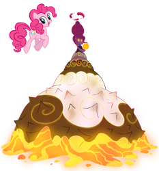 Size: 1280x1372 | Tagged: safe, artist:bearmation, pinkie pie, earth pony, pony, g4, crossover, dynamax, female, food, gigantamax, glowing eyes, macro, pokemon sword and shield, pokémon, simple background, solo, transparent background, vector