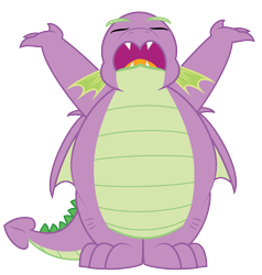 Size: 3150x3302 | Tagged: safe, artist:aleximusprime, spike, dragon, g4, twilight time, chubby, eyes closed, fat, fat spike, high res, male, older, older spike, open mouth, simple background, solo, transparent background, vector, winged spike, wings