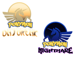 Size: 1280x1024 | Tagged: safe, artist:bearmation, daybreaker, nightmare moon, g4, crossover, pokémon, simple background, title, transparent background, vector