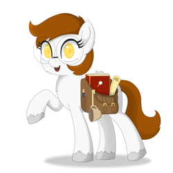 Size: 2536x2536 | Tagged: safe, artist:biocrine, oc, oc only, oc:avy jequet, pony, adorkable, bag, cute, dork, glasses, high res, saddle bag, simple background, smiling, solo, white background
