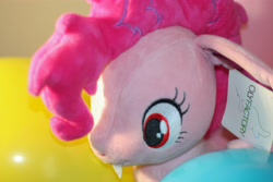 Size: 5184x3456 | Tagged: safe, pinkie pie, bat pony, pony, g4, balloon, bat ponified, female, irl, photo, pinkiebat, plushie, race swap, solo, toy