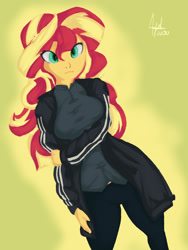 Size: 768x1024 | Tagged: safe, artist:elbenjaftw, sunset shimmer, equestria girls, g4, clothes, female, jacket, solo