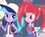 Size: 1280x1050 | Tagged: safe, artist:rjp.rammy, azure velour, pacific glow, equestria girls, g4, baseball cap, blue hair, cap, clothes, cute, duo, equestria girls-ified, female, glowbetes, grin, hand on hip, hat, jacket, jewelry, leather, leather jacket, necklace, pacifier, pants, pigtails, ponytail, shirt, skirt, smiling, sweatpants, t-shirt, tank top, tomboy, wristband