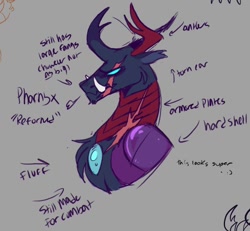 Size: 582x538 | Tagged: safe, artist:_lunalatte_, pharynx, changedling, changeling, g4, antlers, bust, chest fluff, male, prince pharynx, reference sheet, solo
