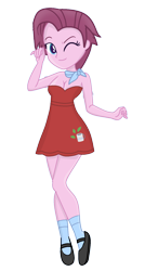 Size: 974x1816 | Tagged: safe, artist:grapefruitface1, artist:resplendent rare, jasmine leaf, equestria girls, g4, base used, breasts, busty jasmine leaf, cleavage, clothes, cutie mark, cutie mark on clothes, dress, equestria girls-ified, female, one eye closed, show accurate, simple background, socks, strapless, transparent background, vector