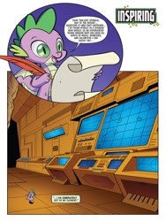 Size: 768x1024 | Tagged: safe, artist:sara pitre-durocher, idw, spike, dragon, g4, my little pony/transformers: friendship in disguise, spoiler:comic, spoiler:friendship in disguise02, computer, preview, spaceship, winged spike, wings