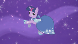 Size: 1920x1080 | Tagged: safe, screencap, twilight sparkle, pony, g4, suited for success, clothes, dress, female, gala dress, lidded eyes, rearing, solo