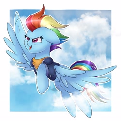 Size: 2289x2289 | Tagged: safe, artist:emysinfonia, artist:krissstudios, rainbow dash, pegasus, pony, g4, the last problem, cloud, collaboration, female, floppy ears, flying, high res, mare, older, older rainbow dash, open mouth, solo, spread wings, wings