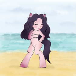 Size: 625x625 | Tagged: safe, artist:laurellaexc, earth pony, pony, bipedal, blushing, female, mare, solo, tongue out