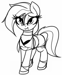 Size: 4424x5400 | Tagged: safe, artist:jetwave, oc, oc only, oc:dala vault, earth pony, pony, choker, clothes, earth pony oc, female, heart, mare, monochrome, shoes, shorts, simple background, solo, white background