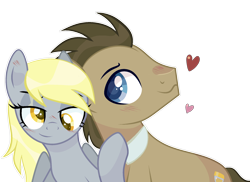 Size: 2210x1612 | Tagged: safe, artist:al-lat, derpy hooves, doctor whooves, time turner, earth pony, pegasus, pony, g4, bedroom eyes, blushing, commission, female, heart, male, mare, raised hoof, ship:doctorderpy, shipping, simple background, smiling, smirk, stallion, straight, transparent background, ych result