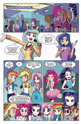 Size: 1988x3056 | Tagged: safe, color edit, edit, editor:michaelsety, official comic, applejack, fluttershy, pinkie pie, princess celestia, princess luna, rainbow dash, rarity, sci-twi, sunset shimmer, twilight sparkle, equestria girls, g4, spoiler:comicequestriagirlsmarchradness, colored, female, human coloration, humane five, humane seven, humane six, korean, light skin, light skin edit, page, unnamed character, unnamed human