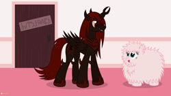 Size: 3265x1837 | Tagged: safe, artist:flashlighthouse, oc, oc:fluffle puff, oc:marksaline, alicorn, pony, alicorn oc, door, female, horn, siblings, sisters, wings