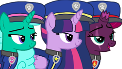Size: 1920x1080 | Tagged: safe, artist:徐詩珮, fizzlepop berrytwist, glitter drops, tempest shadow, twilight sparkle, alicorn, pony, series:sprglitemplight diary, series:sprglitemplight life jacket days, series:springshadowdrops diary, series:springshadowdrops life jacket days, g4, alternate universe, base used, chase (paw patrol), clothes, female, glittershadowlight, lesbian, marshall (paw patrol), paw patrol, polyamory, ship:glitterlight, ship:glittershadow, ship:tempestlight, shipping, simple background, skye (paw patrol), transparent background, twilight sparkle (alicorn), ultimate rescue
