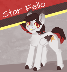 Size: 1746x1883 | Tagged: safe, artist:starfello, oc, oc only, pegasus, pony, chest fluff, colored hooves, pegasus oc, smiling, solo, two toned wings, wings