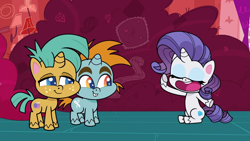 Size: 1920x1080 | Tagged: safe, screencap, rarity, snails, snips, pony, unicorn, g4, g4.5, my little pony: pony life, superb six, colt, eyes closed, female, foal, male, mare, open mouth