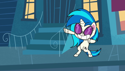 Size: 1920x1080 | Tagged: safe, screencap, dj pon-3, vinyl scratch, pony, unicorn, g4, g4.5, my little pony: pony life, whoof-dunnit, bean mouth, bipedal, female, mare, smiling, solo