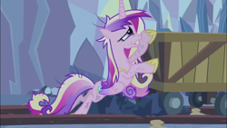 Size: 1280x720 | Tagged: safe, screencap, princess cadance, alicorn, pony, a canterlot wedding, g4, crystal caverns, dirty, female, mare, messy mane, scratches, solo