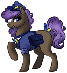 Size: 646x709 | Tagged: safe, artist:amiookamiwolf, oc, oc only, oc:critique, earth pony, pony, bag, clothes, female, mare, offspring, parent:sapphire shores, parent:trenderhoof, saddle bag, simple background, solo, transparent background