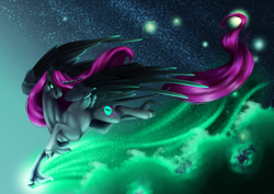 Size: 3508x2480 | Tagged: safe, artist:oneiria-fylakas, oc, oc only, oc:ender (alicorn), alicorn, pony, female, flying, high res, mare, solo, space