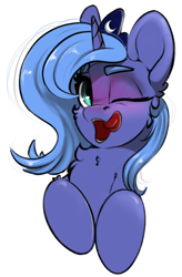 Size: 1281x1950 | Tagged: safe, artist:skitsroom, derpibooru exclusive, princess luna, alicorn, pony, g4, chest fluff, cute, female, looking at you, lunabetes, lying down, mare, s1 luna, sketch, smiling, solo