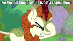 Size: 1280x720 | Tagged: safe, edit, edited screencap, screencap, autumn blaze, kirin, g4, g4.5, my little pony: pony life, season 8, sounds of silence, angry, caption, cloven hooves, eyes closed, facehoof, female, image macro, op has a point, op is right, op is right you know, op is smart, reaction image, solo, text