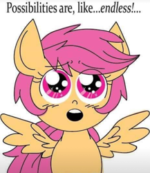 Size: 720x829 | Tagged: artist needed, safe, scootaloo, pegasus, pony, g4, bust, cute, cutealoo, female, filly, open mouth, simple background, solo, spread wings, talking, white background, wings