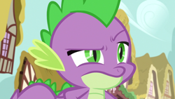 Size: 1920x1080 | Tagged: safe, screencap, spike, dragon, g4, the big mac question, male, narrowed eyes, raised eyebrow, really, seriously, solo, spike is not amused, unamused, winged spike, wings