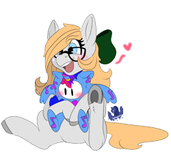Size: 1314x1200 | Tagged: safe, artist:brainiac, derpibooru exclusive, oc, oc only, oc:gray star, pony, blushing, bow, cute, fall guys, female, glasses, hair bow, mare, ocbetes, plushie, simple background, solo, transparent background