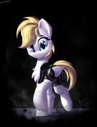 Size: 2300x3000 | Tagged: safe, artist:shido-tara, oc, oc:libra zodiac, pegasus, pony, fallout equestria, fallout equestria: project horizons, clothes, fanfic art, high res, looking at you, pegasus oc, simple background, wings
