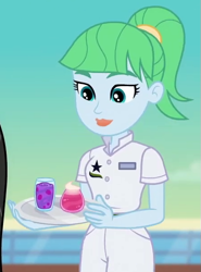 Size: 445x600 | Tagged: safe, screencap, sweet smoothie, equestria girls, equestria girls specials, g4, my little pony equestria girls: better together, my little pony equestria girls: spring breakdown, cropped, cruise ship, cruise ship staff, drink, female, solo, waitress