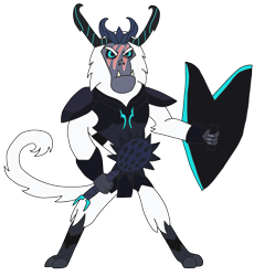 Size: 2359x2564 | Tagged: safe, artist:supahdonarudo, storm king, yeti, fanfic:revenge of the storm king, g4, my little pony: the movie, high res, mace, male, scar, shield, simple background, solo, story included, transparent background, weapon