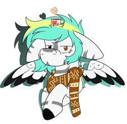 Size: 1831x1797 | Tagged: safe, artist:rokosmith26, oc, oc only, oc:rokosmith, pegasus, pony, big ears, chocolate, clothes, colored wings, cup, female, floppy ears, food, heart, hot chocolate, looking at you, mare, markings, mug, multicolored wings, scarf, short hair, short mane, simple background, solo, spread wings, transparent background, tribal markings, wings