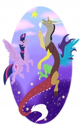 Size: 1200x1900 | Tagged: safe, artist:d3pressedr4inbow, discord, twilight sparkle, alicorn, draconequus, pony, g4, female, male, mare, ship:discolight, shipping, stars, straight, twilight sparkle (alicorn)