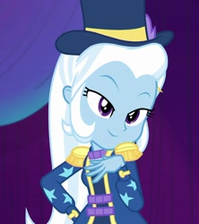 Size: 958x1080 | Tagged: safe, screencap, trixie, equestria girls, g4, spring breakdown, bedroom eyes, cute, diatrixes, female, hat, magician, magician outfit, solo, top hat