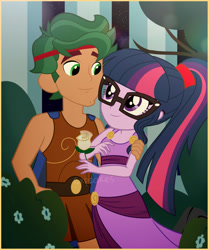 Size: 2000x2391 | Tagged: safe, artist:cxpcakes, sci-twi, timber spruce, twilight sparkle, equestria girls, g4, adorable face, adorkable, beautiful, bush, couple, cute, disney, dork, female, flower, hercules, high res, looking at each other, male, megara, rose, shipping, smiling, straight, timberbetes, timbertwi, twiabetes, watermark