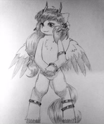 Size: 3120x3724 | Tagged: safe, artist:ninebuttom, oc, oc only, pony, bipedal, chest fluff, high res, monochrome, pencil drawing, solo, traditional art