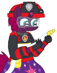 Size: 1080x1387 | Tagged: safe, artist:徐詩珮, fizzlepop berrytwist, tempest shadow, anthro, plantigrade anthro, series:sprglitemplight diary, series:sprglitemplight life jacket days, series:springshadowdrops diary, series:springshadowdrops life jacket days, g4, alternate universe, clothes, female, marshall (paw patrol), paw patrol, simple background, transparent background, ultimate rescue