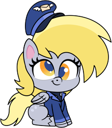 Size: 6001x6824 | Tagged: safe, artist:pirill, derpy hooves, pegasus, pony, g4.5, my little pony: pony life, unboxing day, .ai available, absurd resolution, clothes, cute, derpabetes, female, hat, mail, mailmare, mailmare hat, mailmare uniform, mare, simple background, sitting, smiling, solo, transparent background, uniform, vector, wings